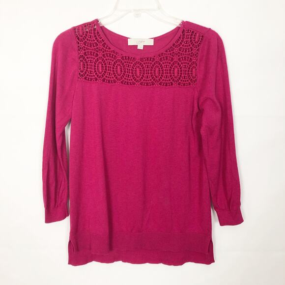 Ann Taylor Loft  Silk Blend Crochet Pullover Sweater Size Small 3/4 Sleeve - Picture 1 of 7